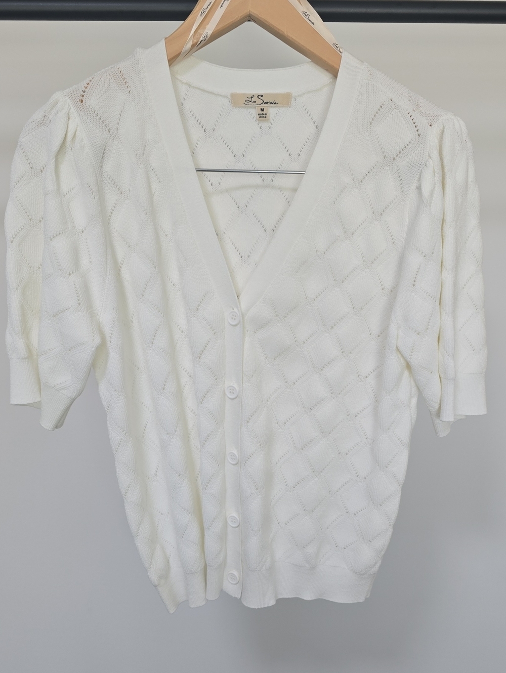 Les Serein White Open-Knit V-Neck Button Cardigan - Never Worn